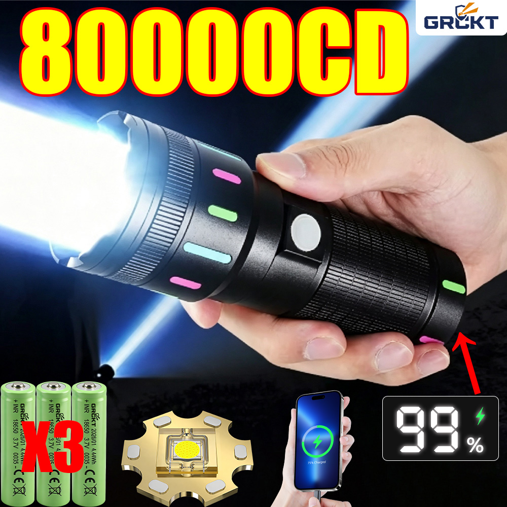 Outdoor Lighting Setup - 80000CD Most Powerful LED Flashlight High